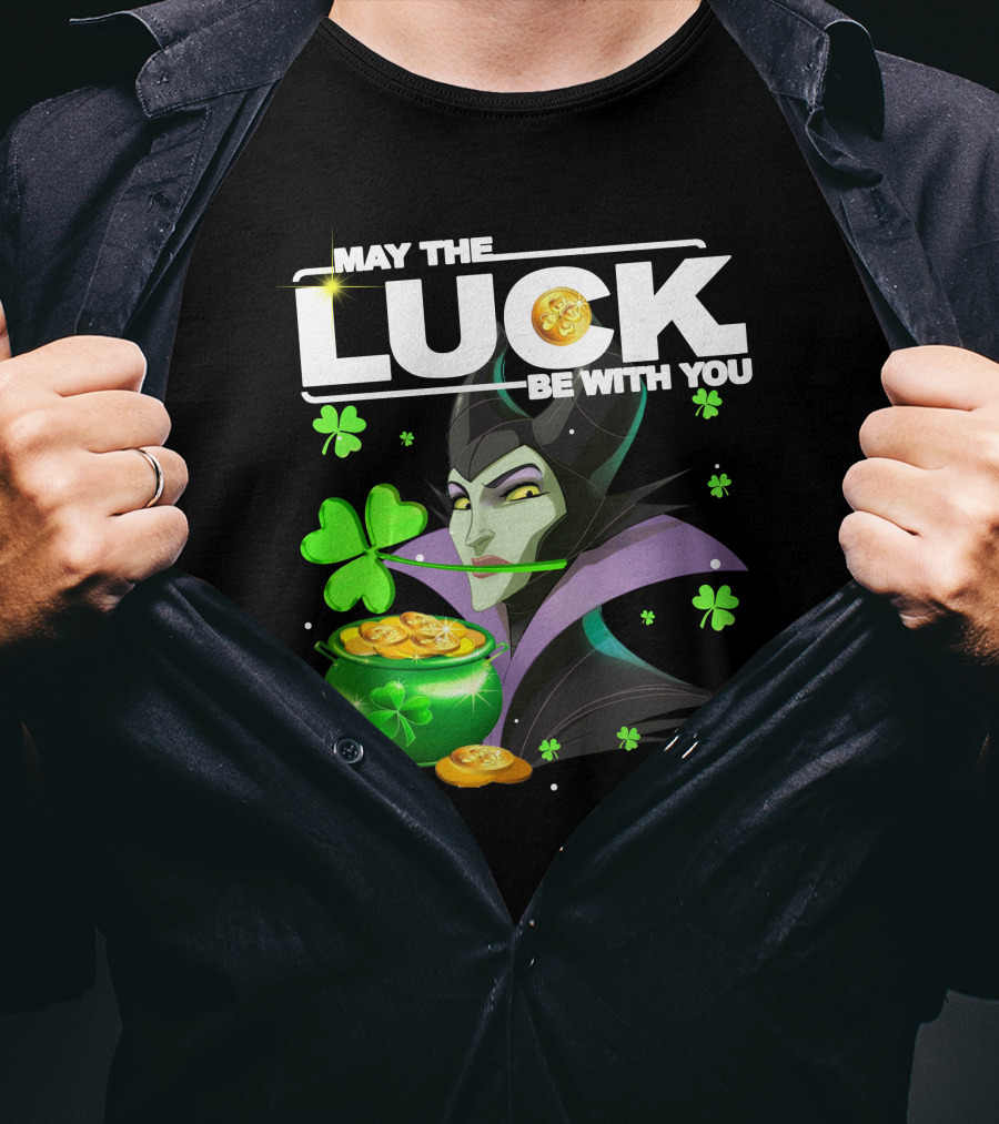 MAY THE LUCK BE WITH YOU Maleficent Shamrock Coins T-Shirt