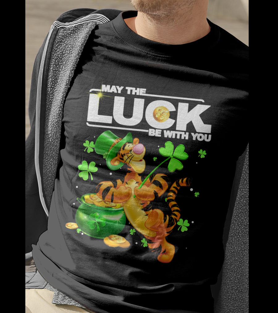 May The Luck Be With You Tigger With Pot Of Gold And Shamrocks T-Shirt