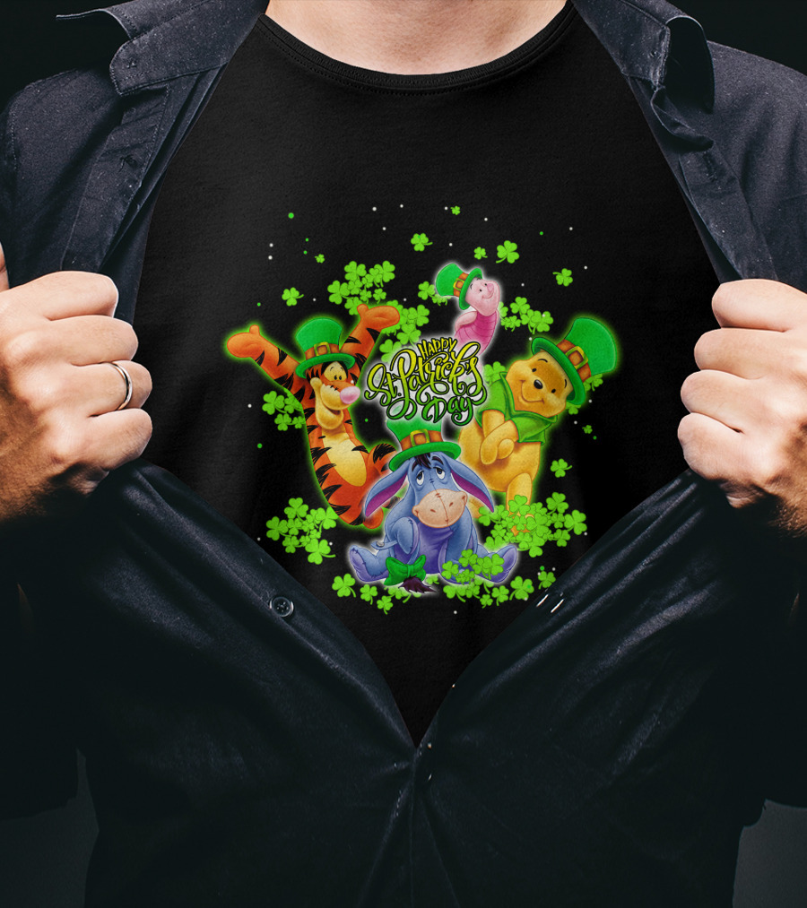 Happy St. Patrick's Day Winnie The Pooh Tigger Eeyore Piglet T-Shirt