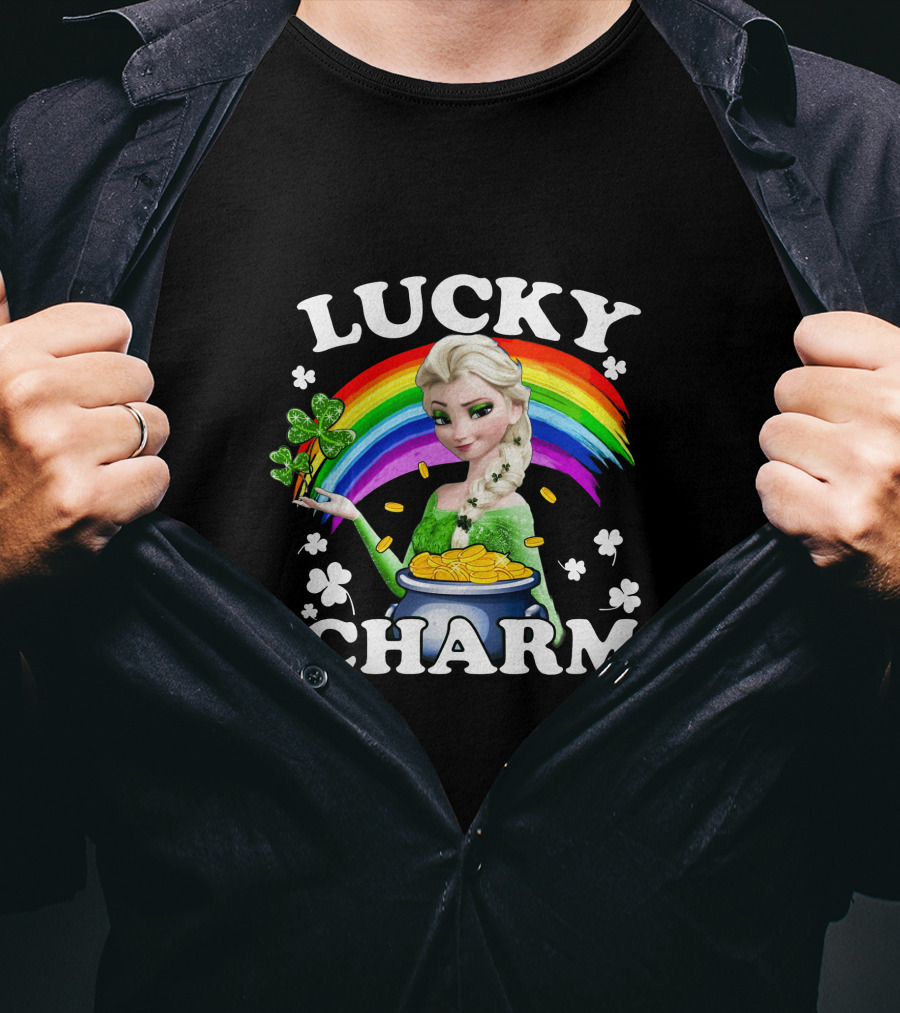 Elsa Lucky Charm Rainbow Pot Of Gold Clover T-Shirt