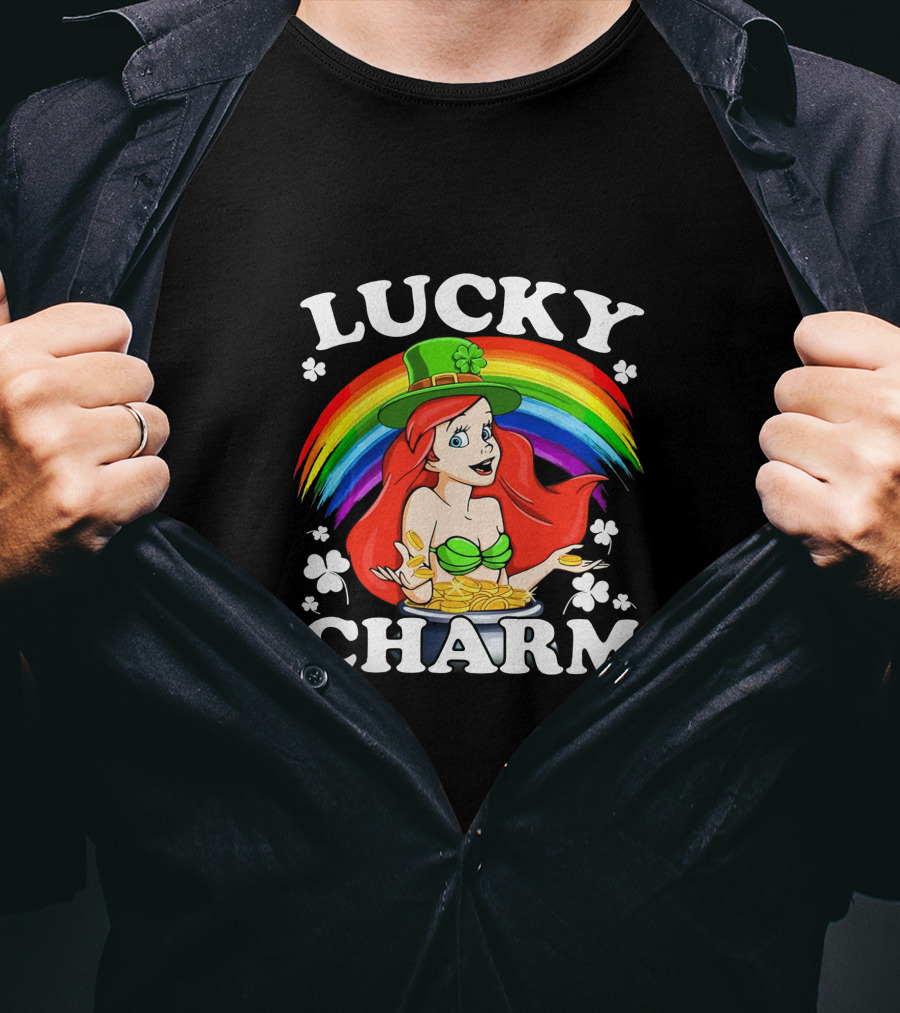 Lucky Charm Ariel Rainbow Hat Shamrocks T-Shirt