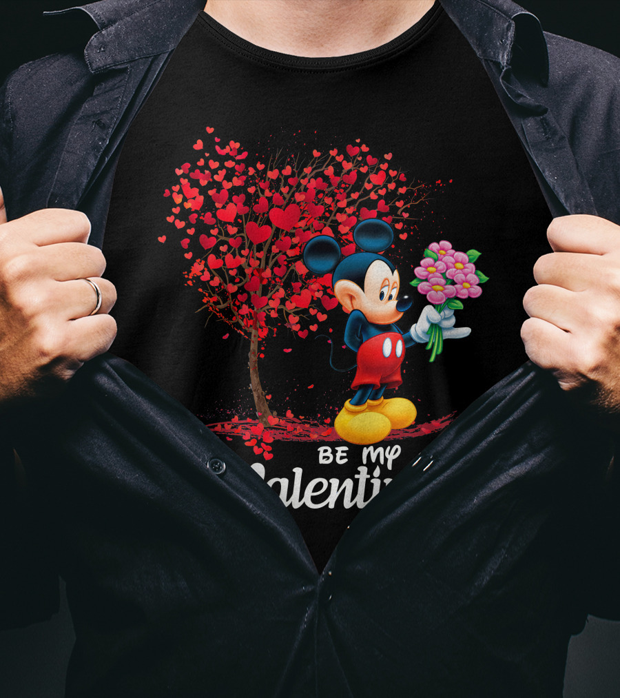 Mickey Be My Valentine Bouquet With Heart Tree T-Shirt