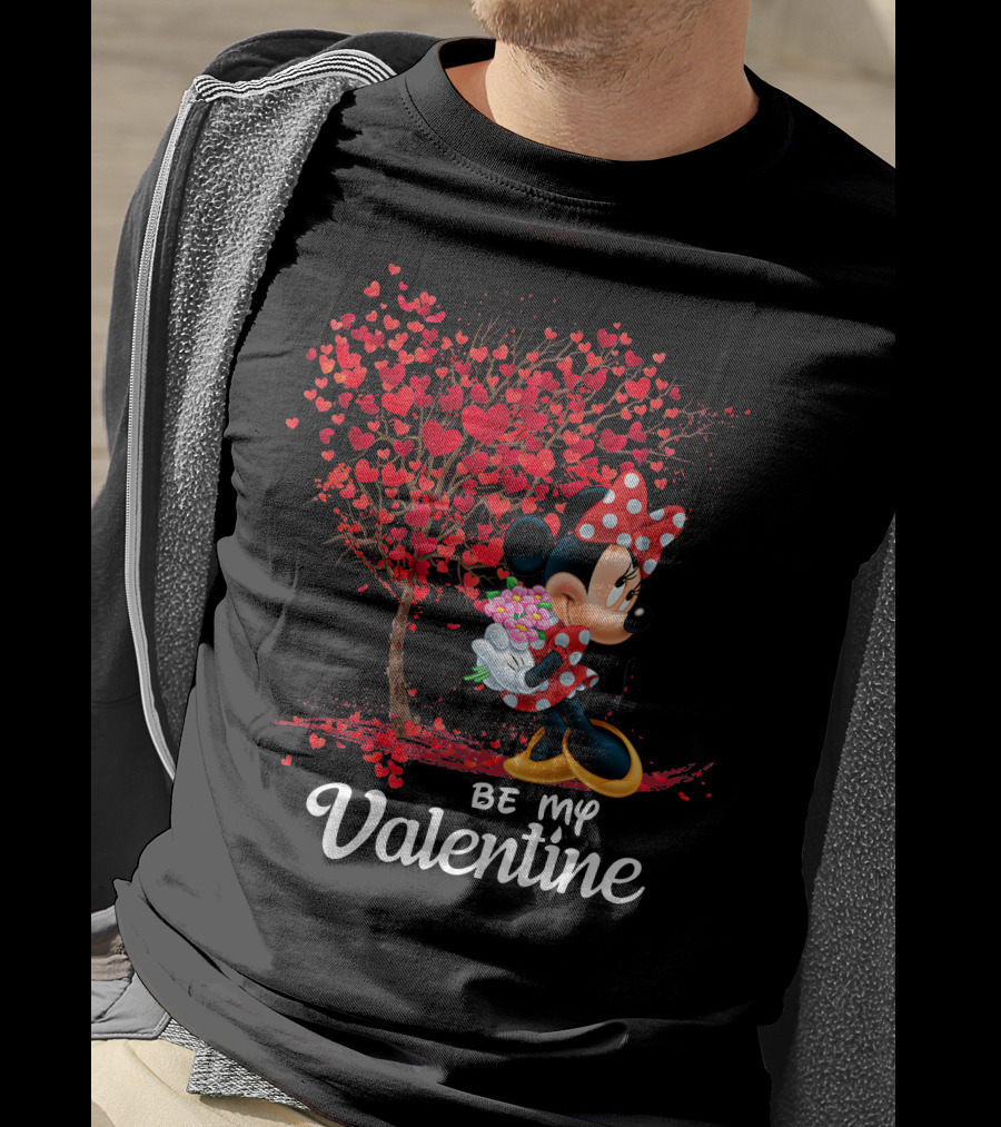 Be My Valentine Minnie With Heart Tree And Flowers T-Shirt