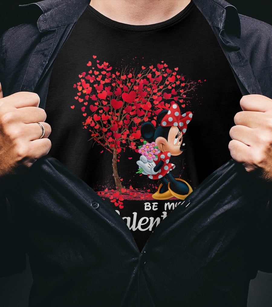 Be My Valentine Minnie With Heart Tree And Flowers T-Shirt