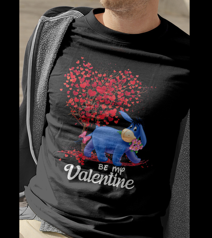 Be My Valentine Eeyore Donkey With Hearts And Flowers T-Shirt