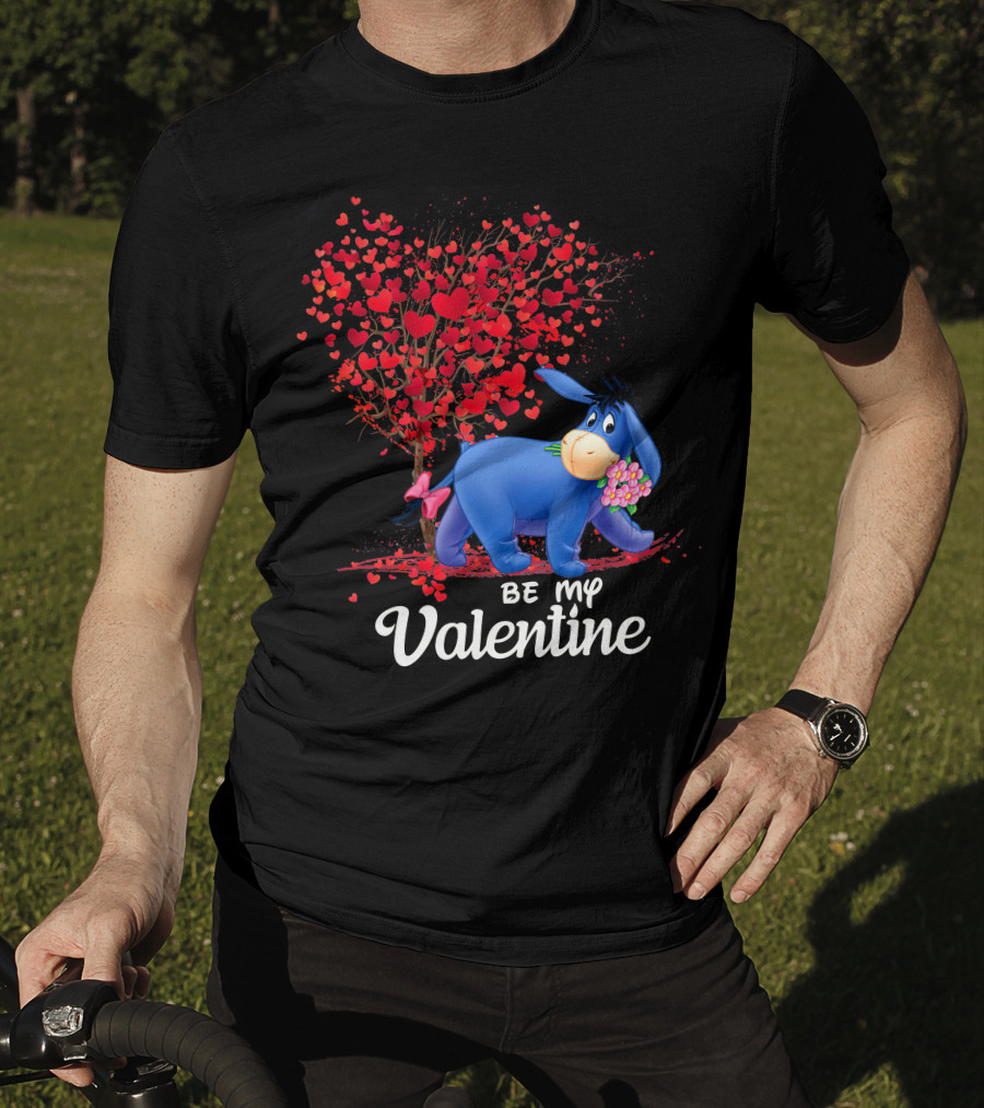 Be My Valentine Eeyore Donkey With Hearts And Flowers T-Shirt