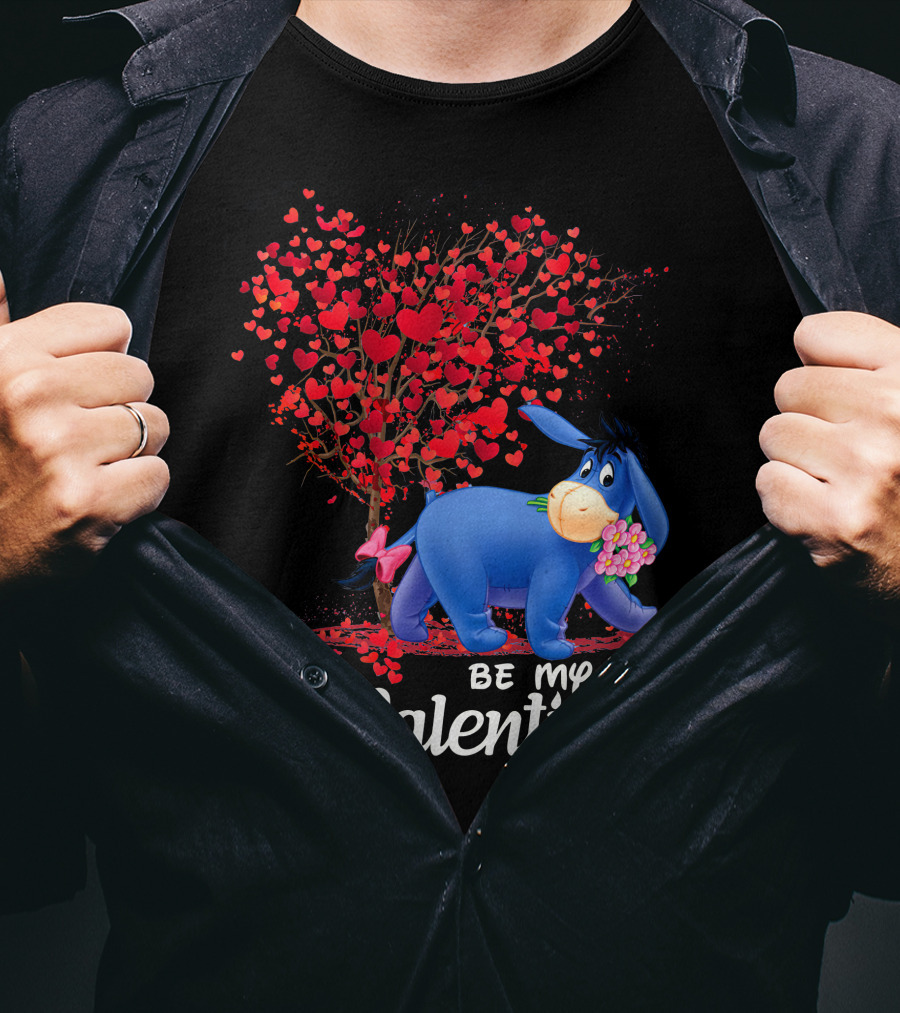 Be My Valentine Eeyore Donkey With Hearts And Flowers T-Shirt