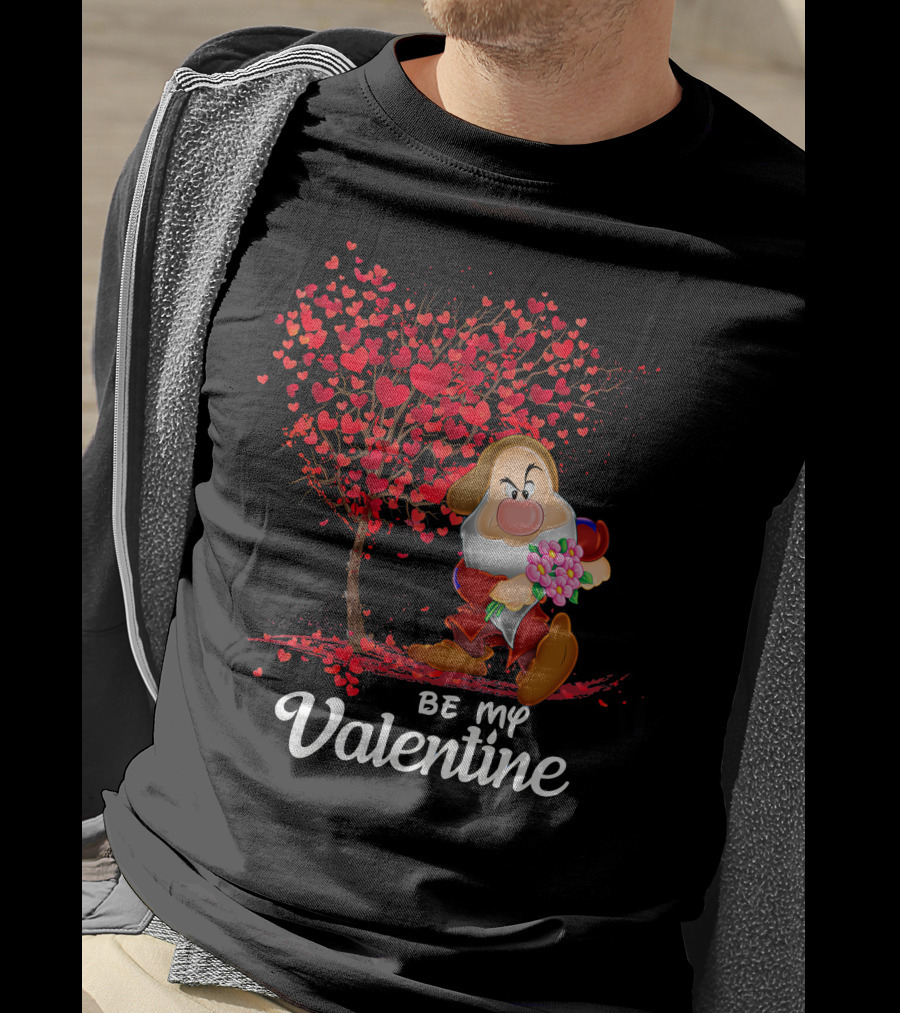Be My Valentine Grumpy Character With Heart Tree And Flowers T-Shirt