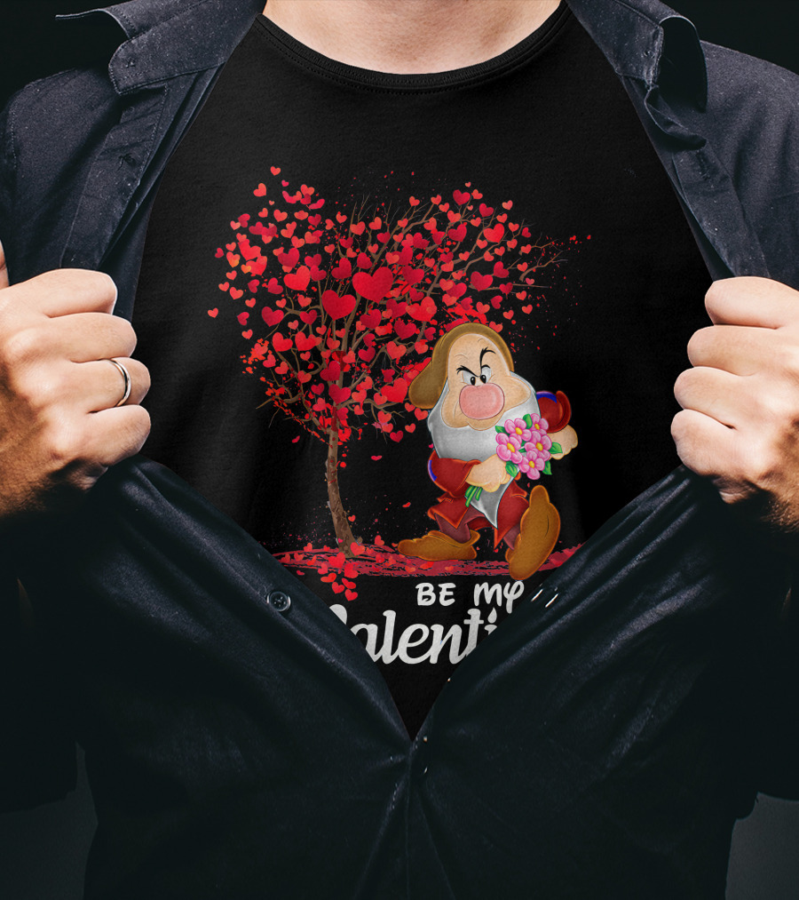 Be My Valentine Grumpy Character With Heart Tree And Flowers T-Shirt