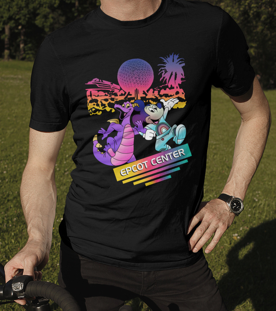 EPCOT CENTER Figment And Mickey Spaceship Earth Retro Spectrum Colors T-Shirt