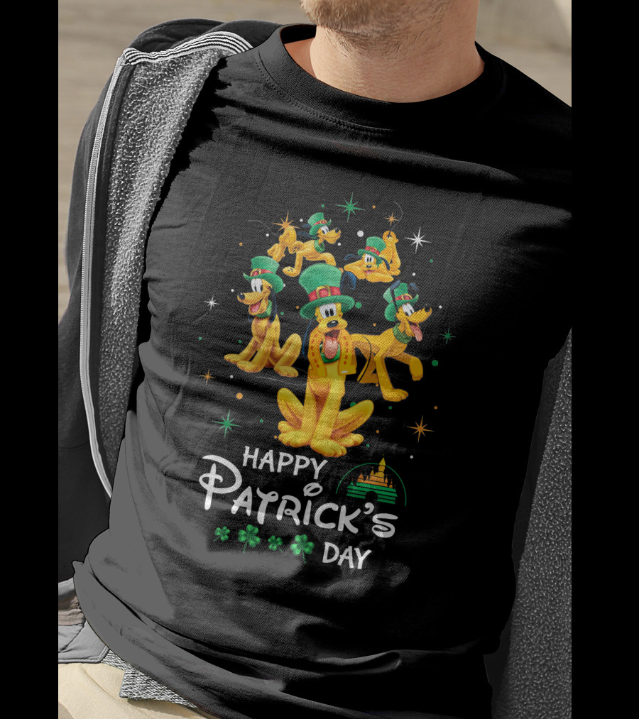 Happy Patrick's Day Pluto With Shamrocks And Castle T-Shirt