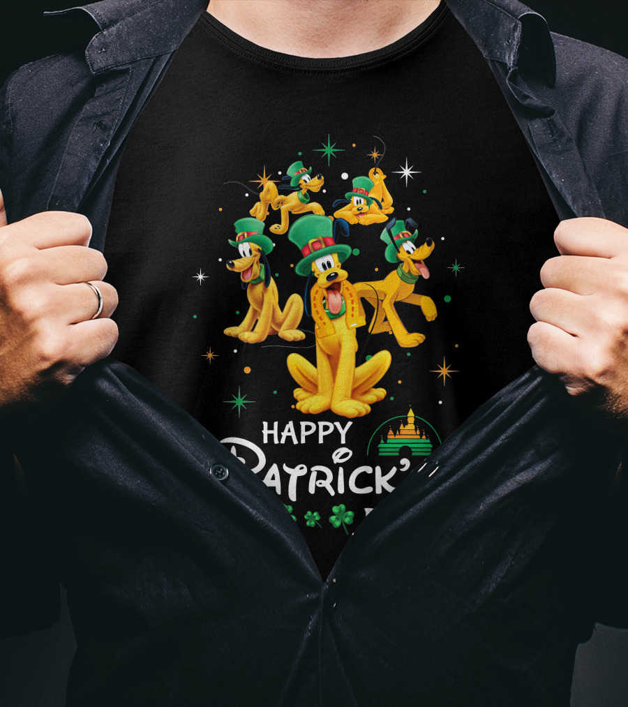 Happy Patrick's Day Pluto With Shamrocks And Castle T-Shirt