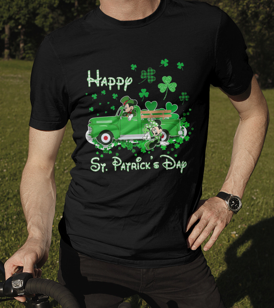 Happy St. Patrick's Day Mickey Mouse Green Truck Shamrocks T-Shirt