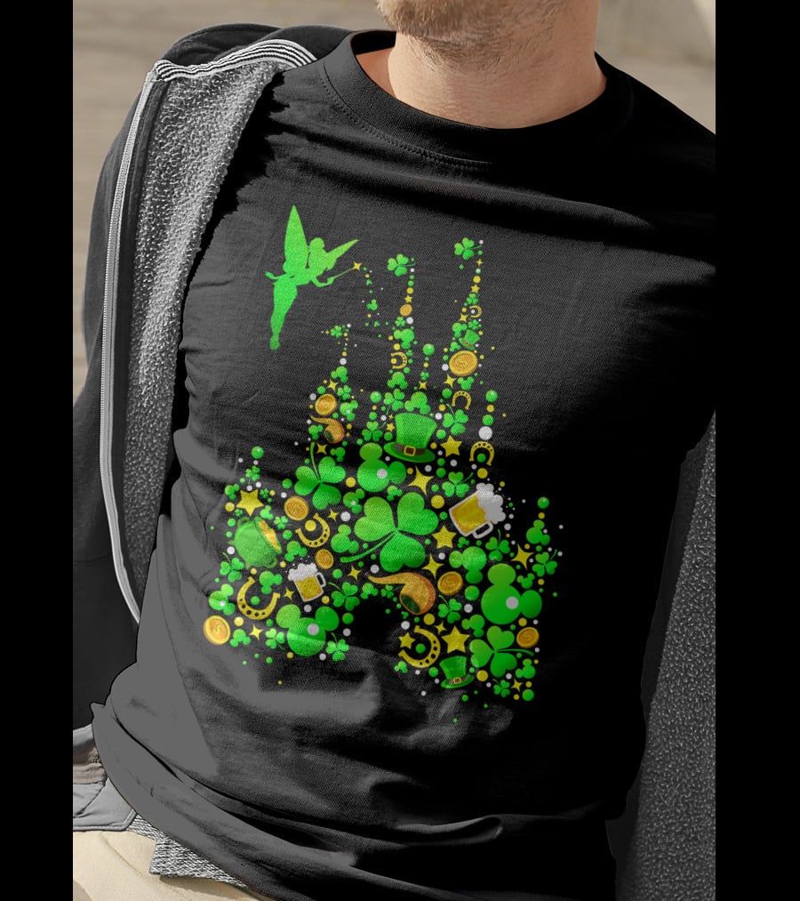 Disney Castle St. Patrick's Day Tinkerbell Leprechaun Hat Clover Coins Beer T-Shirt