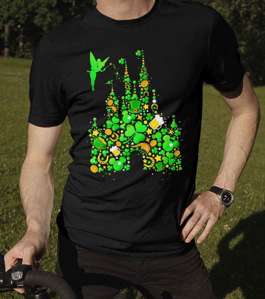 Disney Castle St. Patrick's Day Tinkerbell Leprechaun Hat Clover Coins Beer T-Shirt