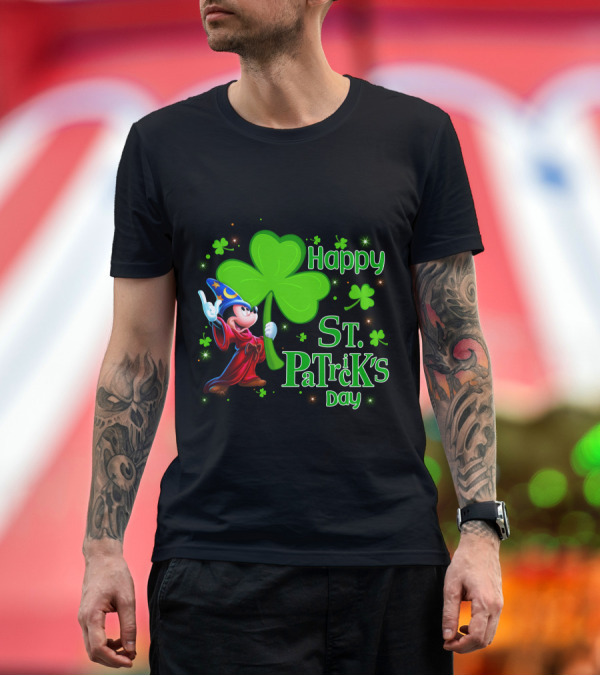 Premium T-Shirt: Sorcerer Mickey Happy St. Patrick's Day Shamrock T-Shirt Sorcerer Mickey Happy St. Patrick's Day Shamrock T-Shirt