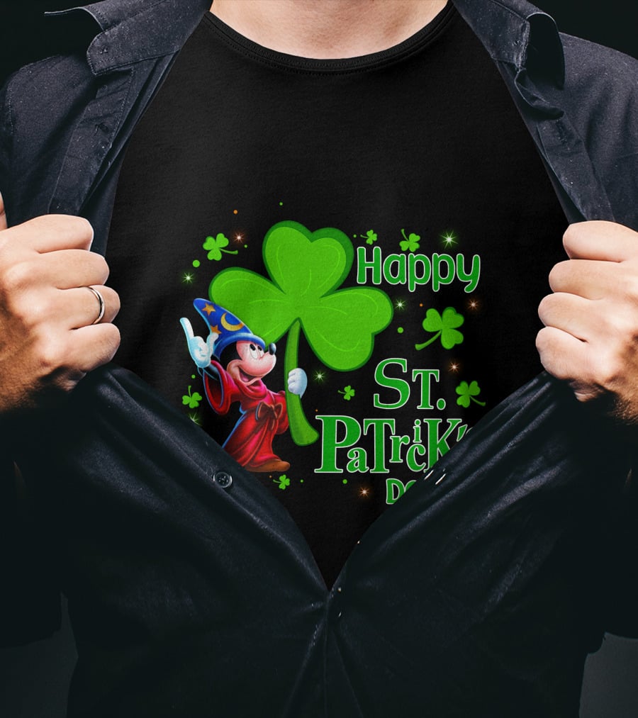 Sorcerer Mickey Happy St. Patrick's Day Shamrock T-Shirt
