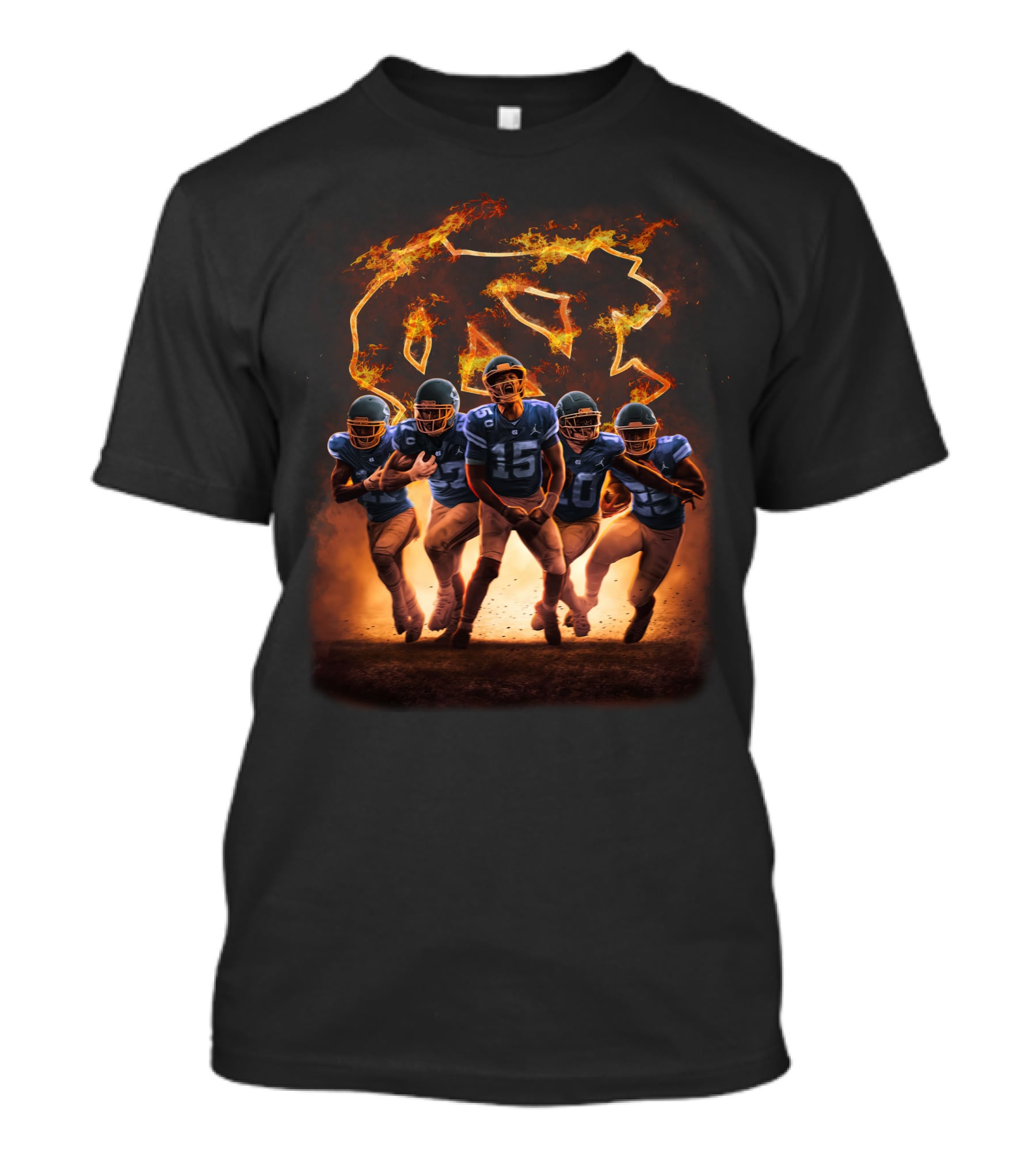 North Carolina Tar Heels Fiery NC Football Players T-Shirt