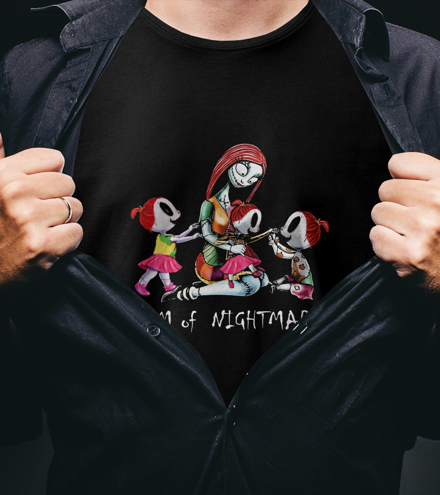 Mom Of Nightmares Three Girls Halloween Themed T-Shirt