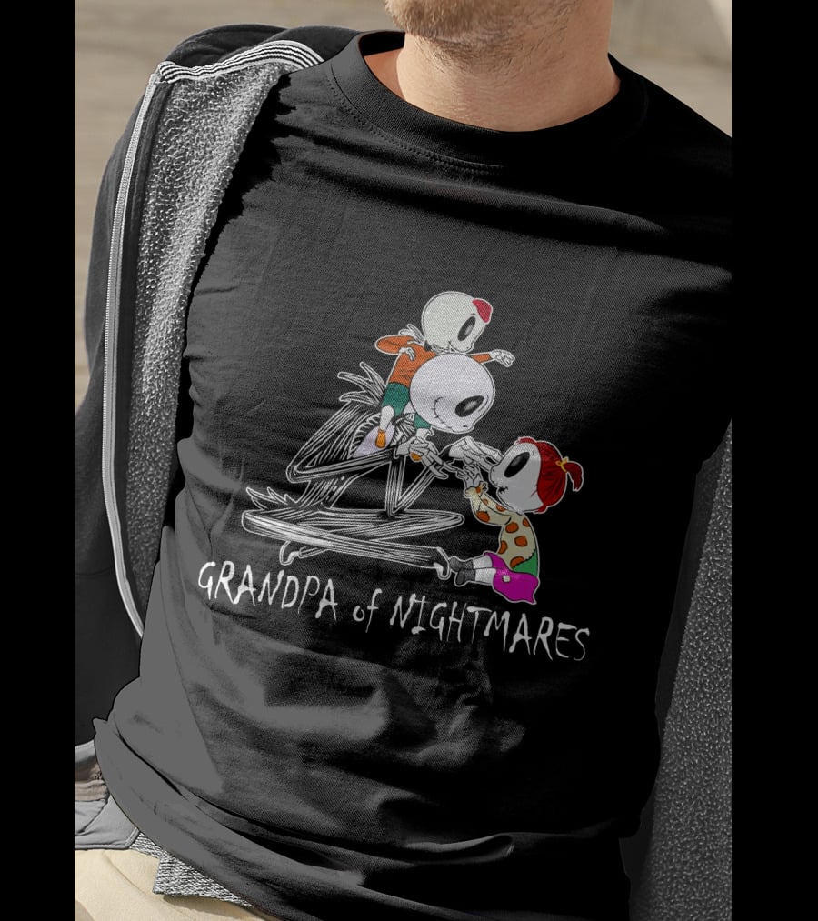 Grandpa Of Nightmares Halloween Skeleton With 1 Boy 1 Girl T-Shirt