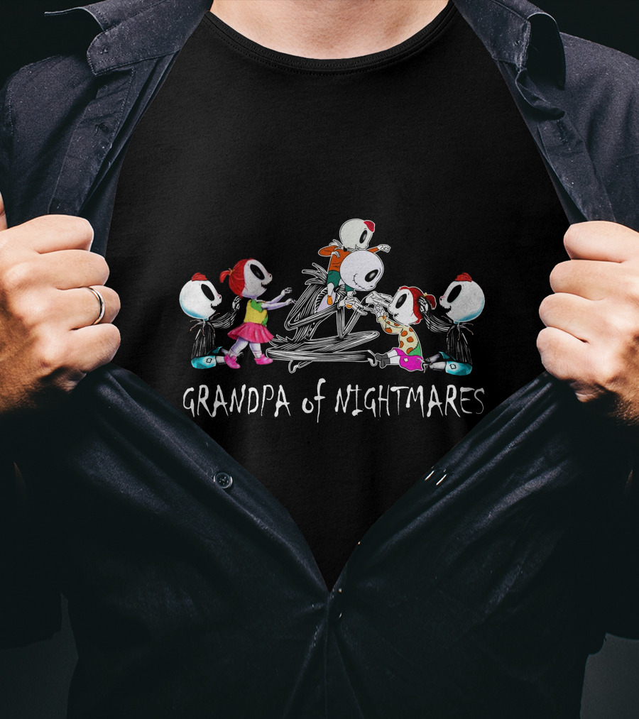 Grandpa Of Nightmares With 3 Boys 2 Girls Skeleton Characters T-Shirt
