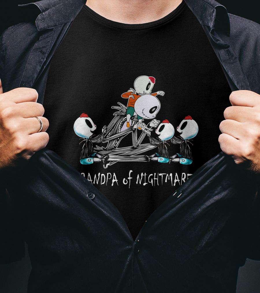 Grandpa Of Nightmares With Four Skeleton Characters T-Shirt
