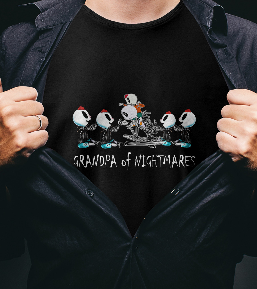 Grandpa Of Nightmares With Five Skeleton Boys T-Shirt
