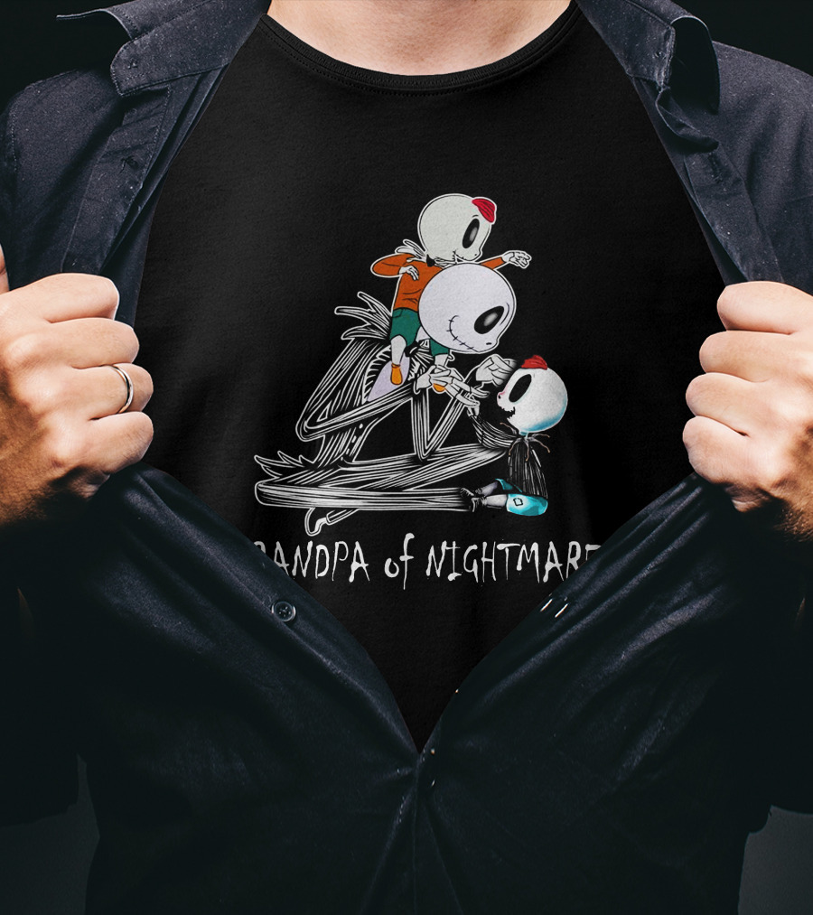Grandpa Of Nightmares With Twin Boys Skeleton Family T-Shirt