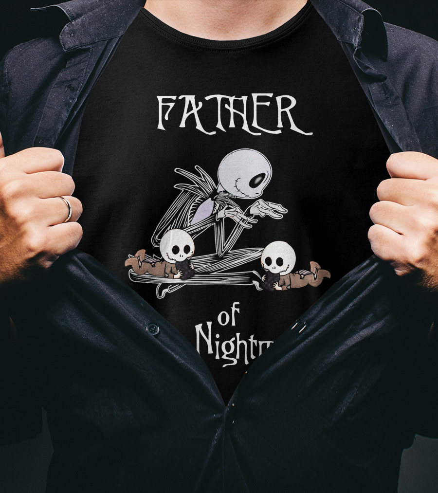 Father Of Little Nightmares Halloween Skeleton With Twin Babies T-Shirt