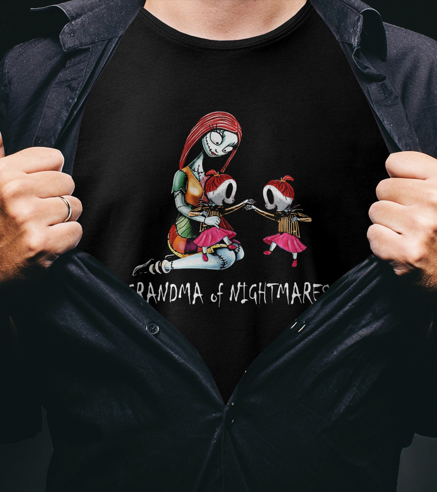 Grandma Of Nightmares With Two Girls In Striped Outfits T-Shirt