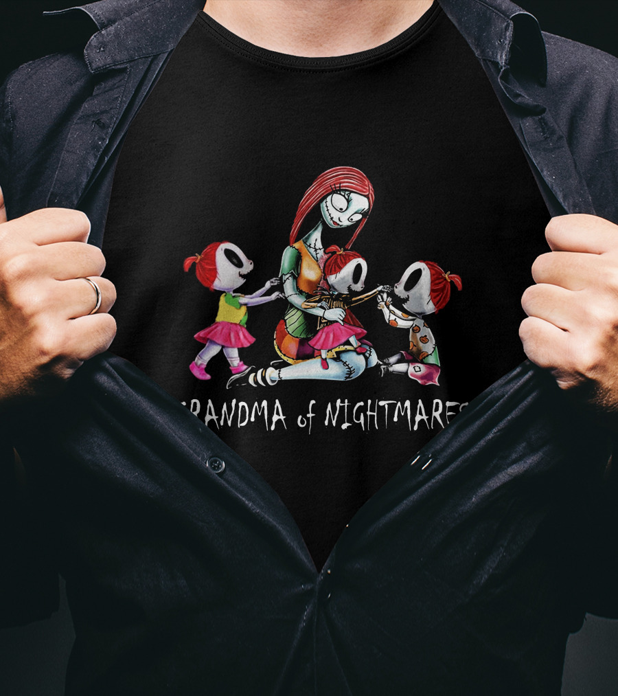 Grandma Of Nightmares With Three Girls Halloween Character T-Shirt