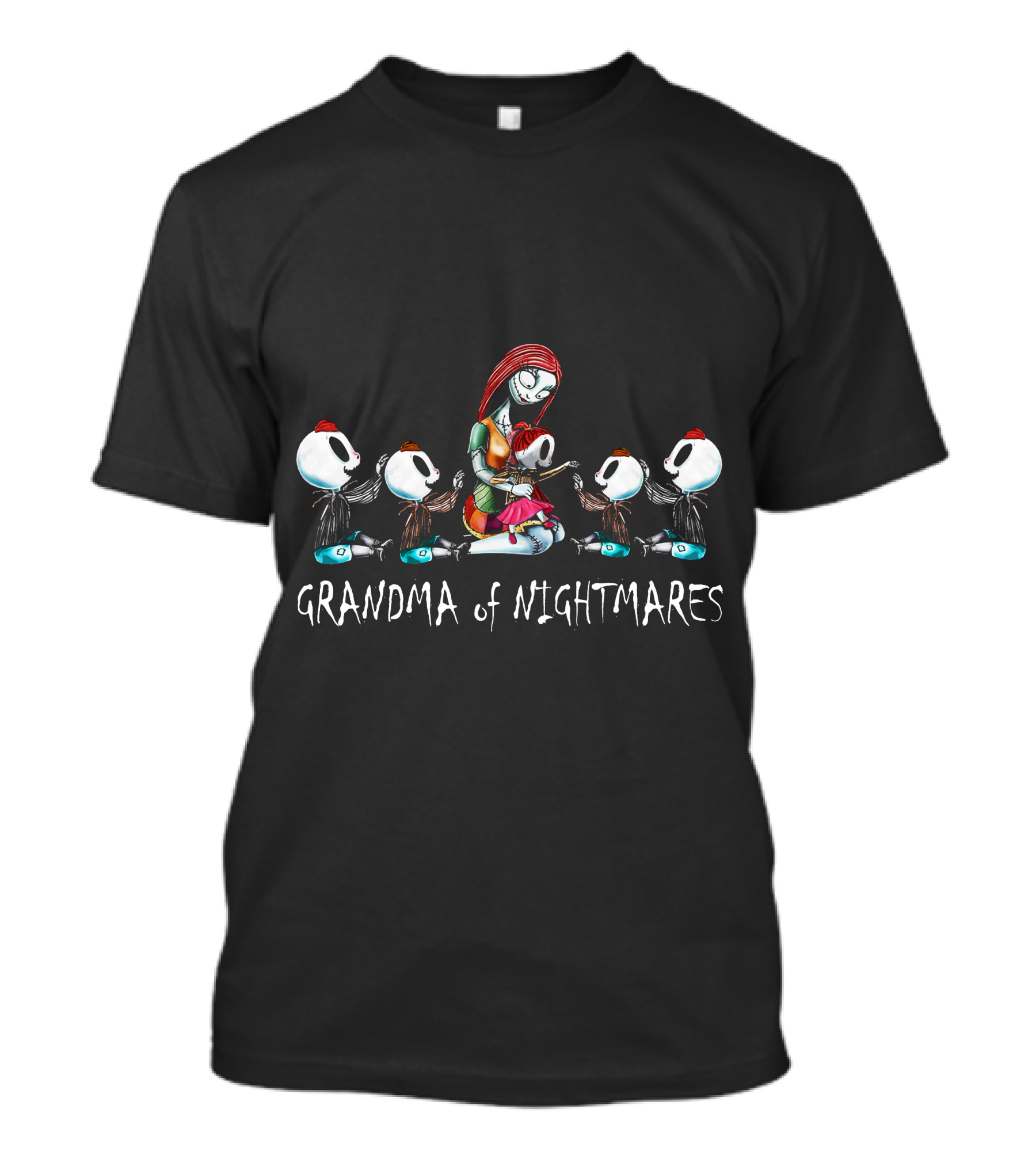 Grandma Of Nightmares With 4 Boys 1 Girl In Spooky Tim Burton T-Shirt