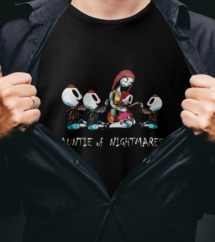 Auntie Of Nightmares With Three Skeleton Boys And One Girl T-Shirt