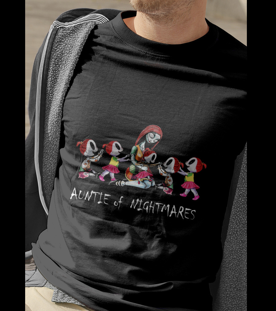 Auntie Of Nightmares With Five Halloween Girls T-Shirt