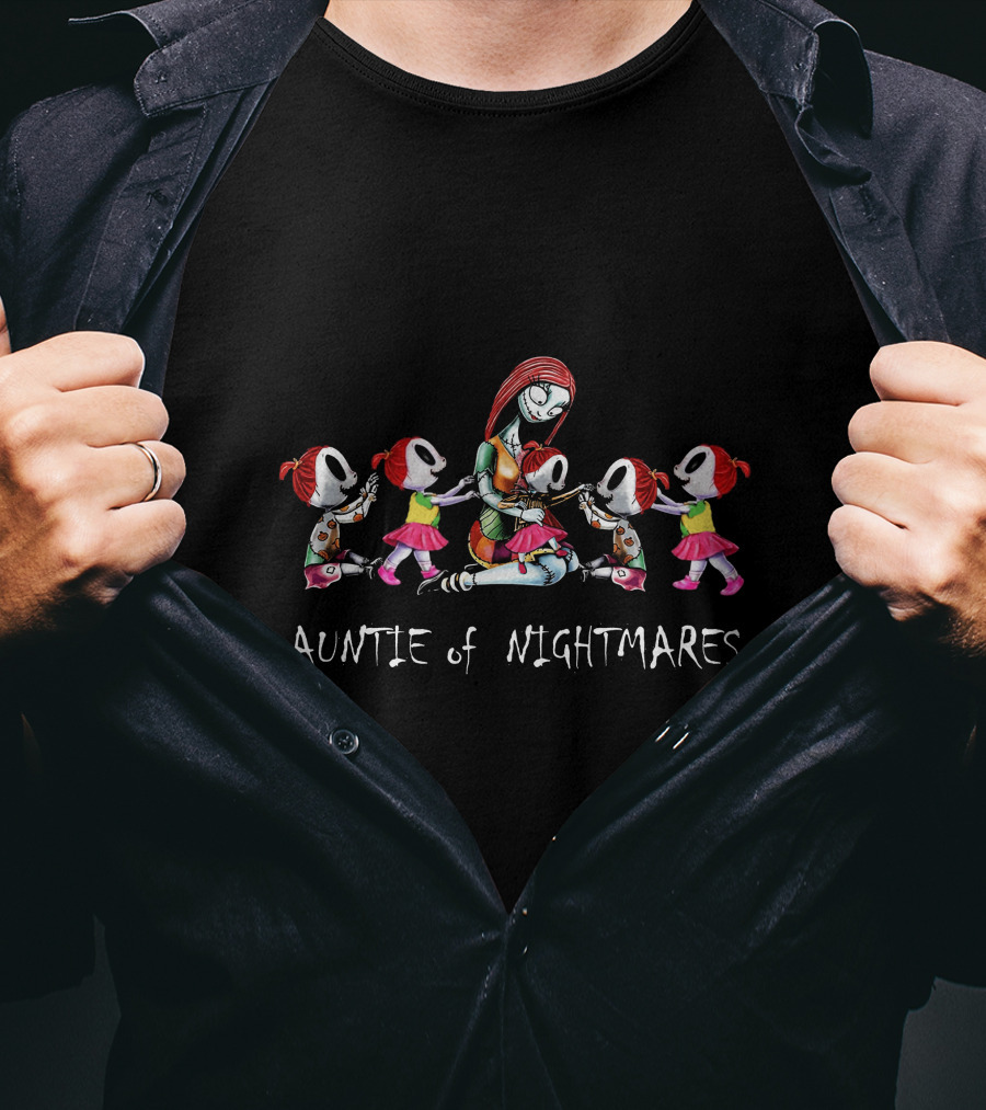 Auntie Of Nightmares With Five Halloween Girls T-Shirt