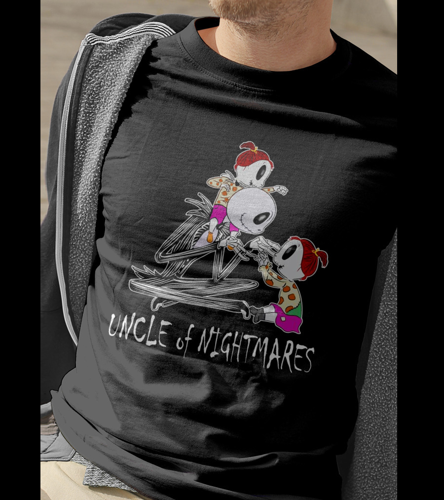 Uncle Of Nightmares With Two Girls In Spooky T-Shirt