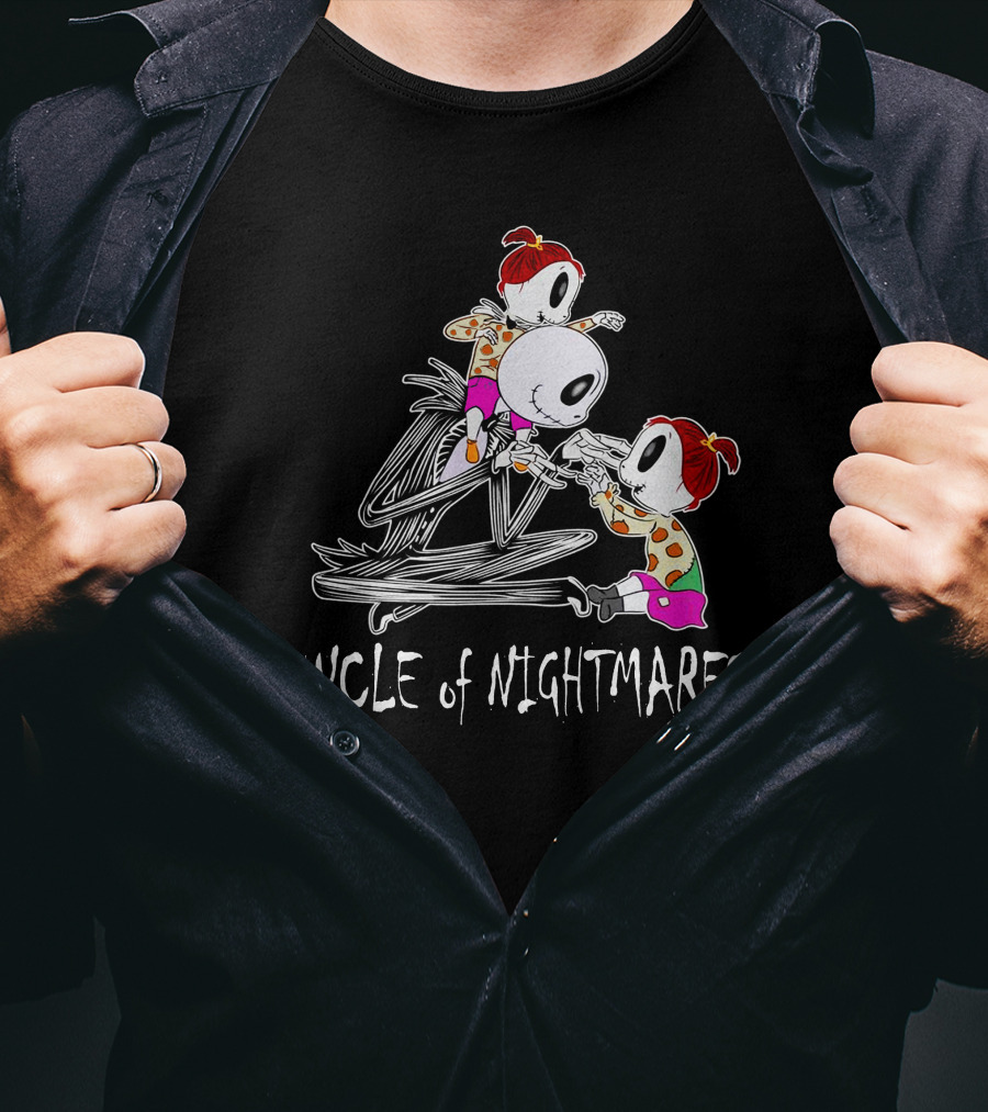 Uncle Of Nightmares With Two Girls In Spooky T-Shirt