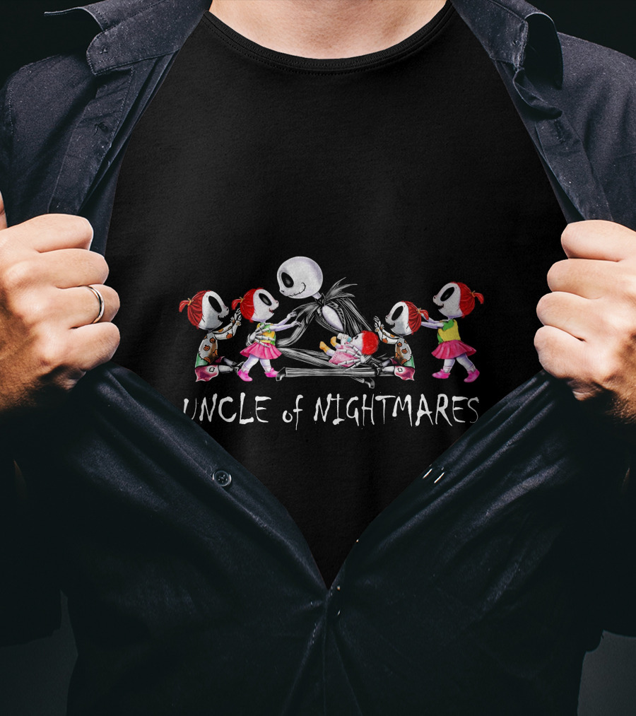 Uncle Of Nightmares With Five Girls In Skeleton Halloween T-Shirt