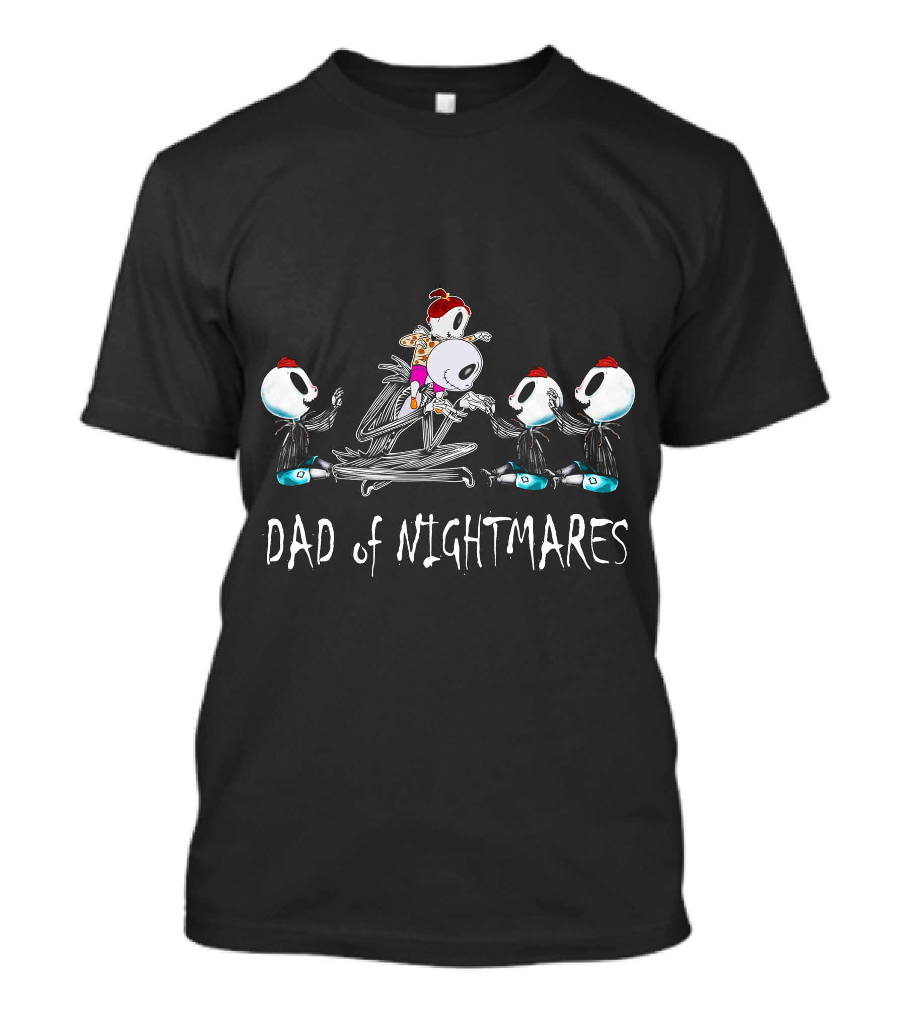 3 Boys 1 Girl Dad Of Nightmares Skeleton Cartoon Characters T-Shirt