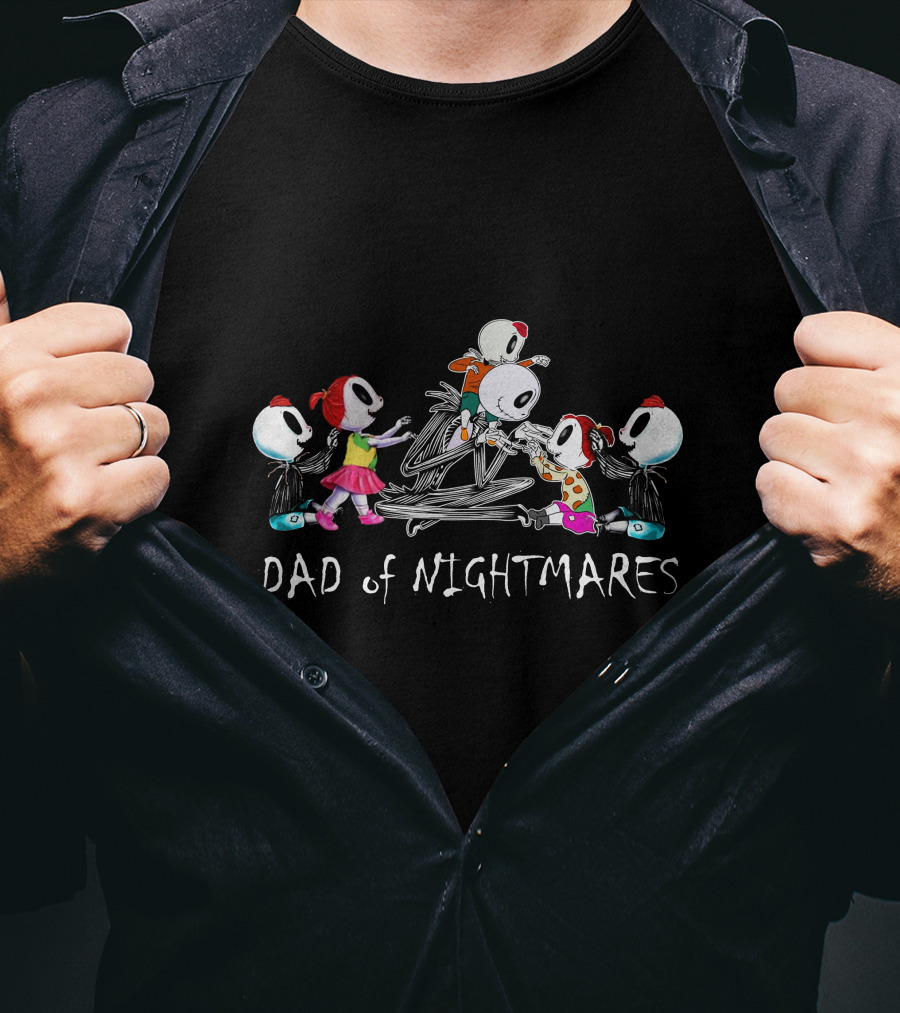 Dad Of Nightmares 3 Boys 2 Girls Skeleton Family T-Shirt
