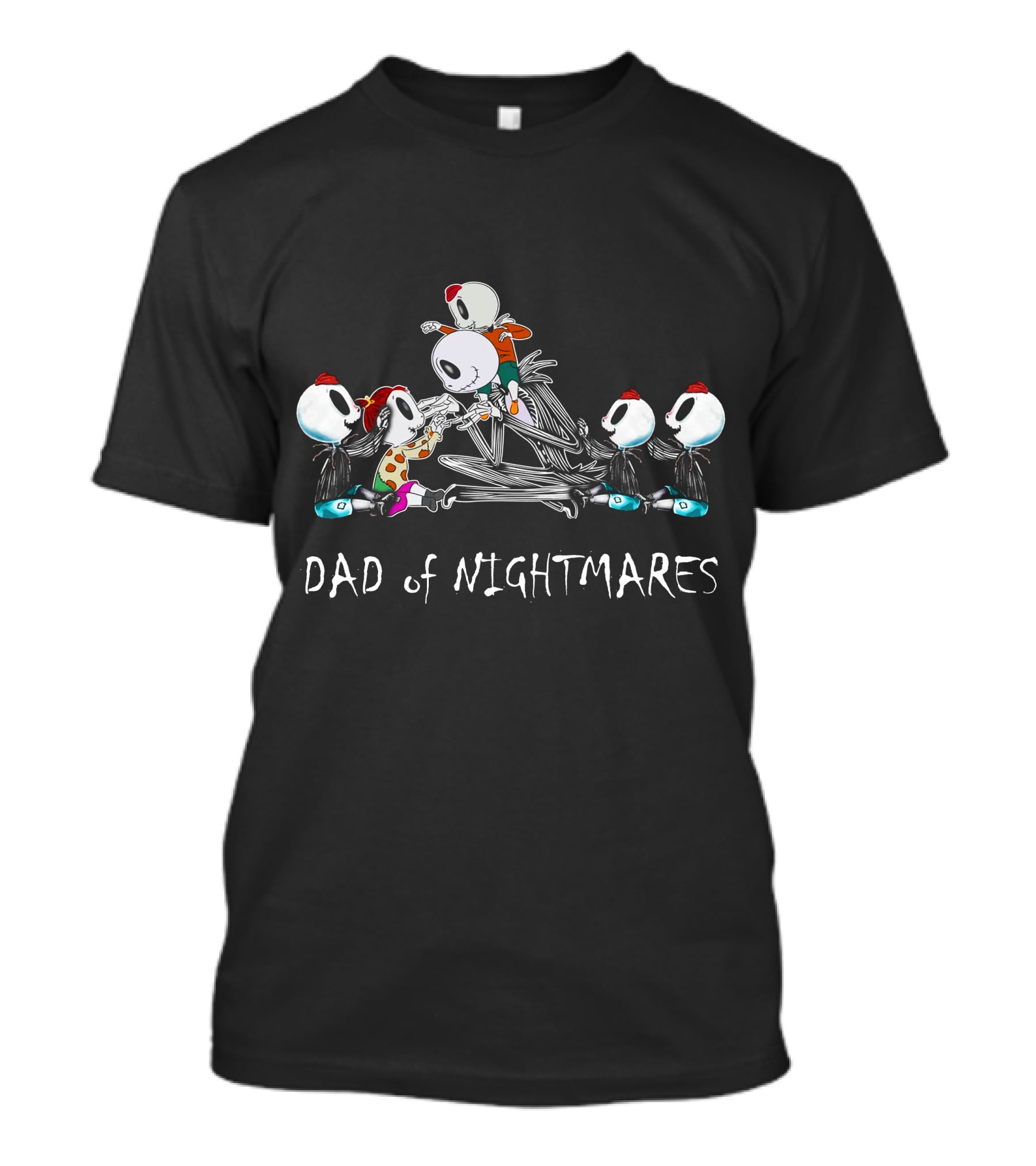 4 Boys 1 Girl Dad Of Nightmares Skeleton Characters In Playful T-Shirt