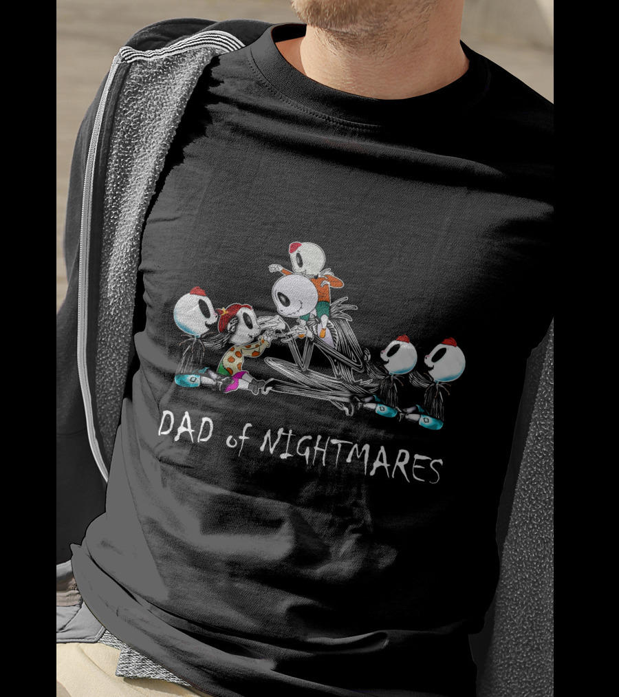 4 Boys 1 Girl Dad Of Nightmares Skeleton Characters In Playful T-Shirt