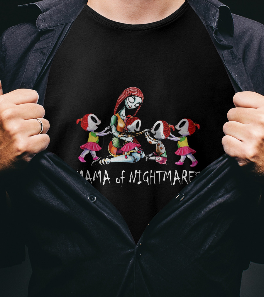 Mama Of Nightmares With 4 Girls Halloween T-Shirt