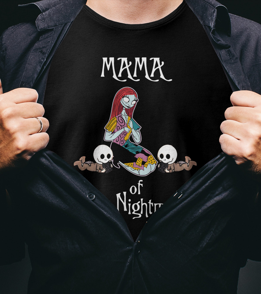 Mama Of Little Nightmares With Adorable Twin Skeleton Babies T-Shirt