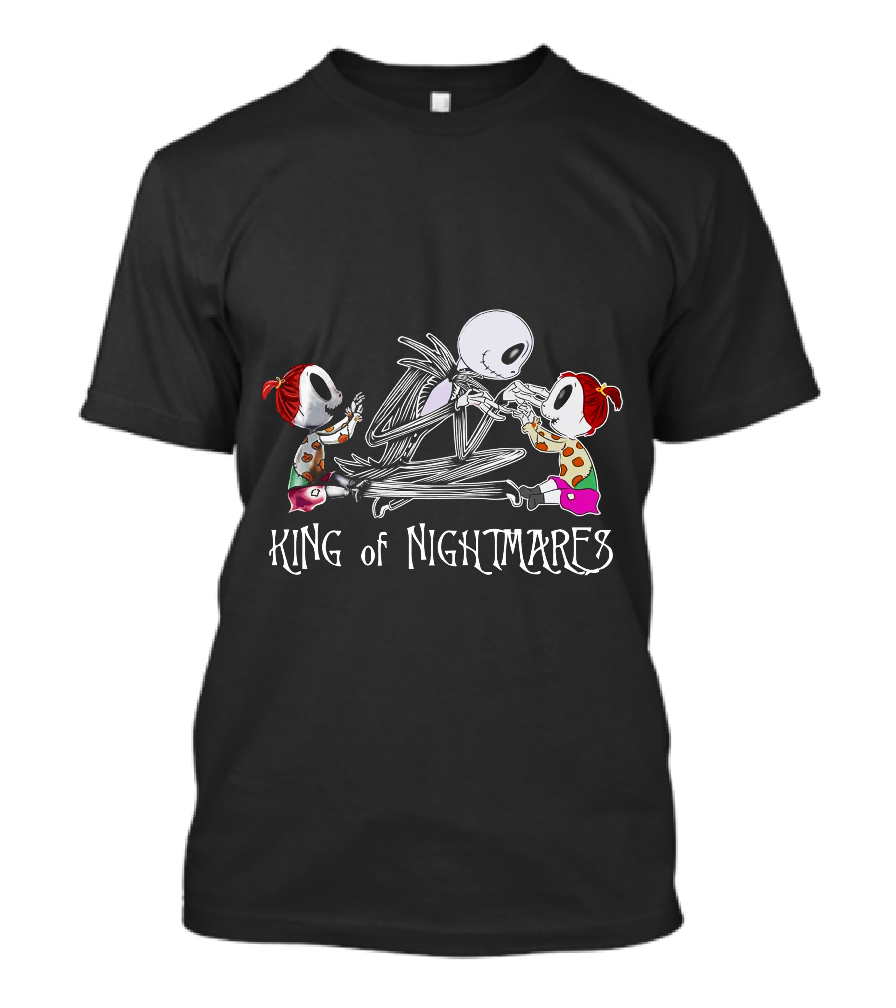 King Of Nightmares With Two Girls And Skeleton Character T-Shirt