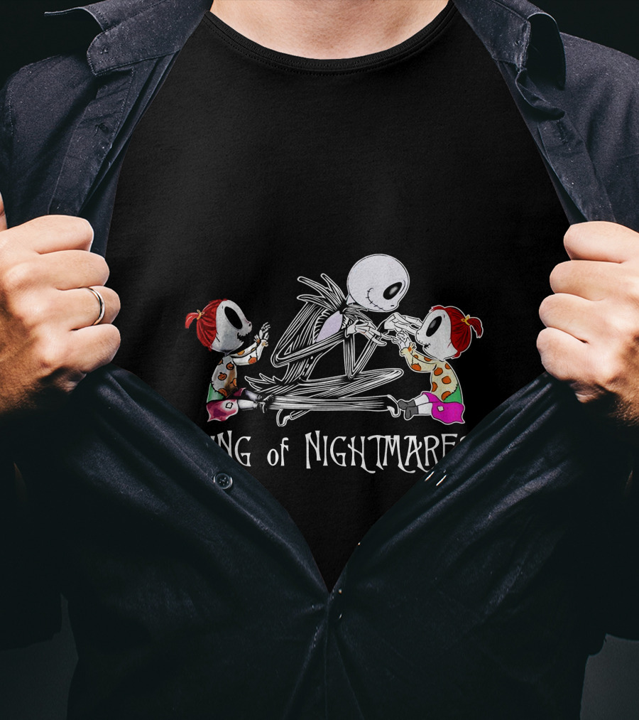 King Of Nightmares With Two Girls And Skeleton Character T-Shirt