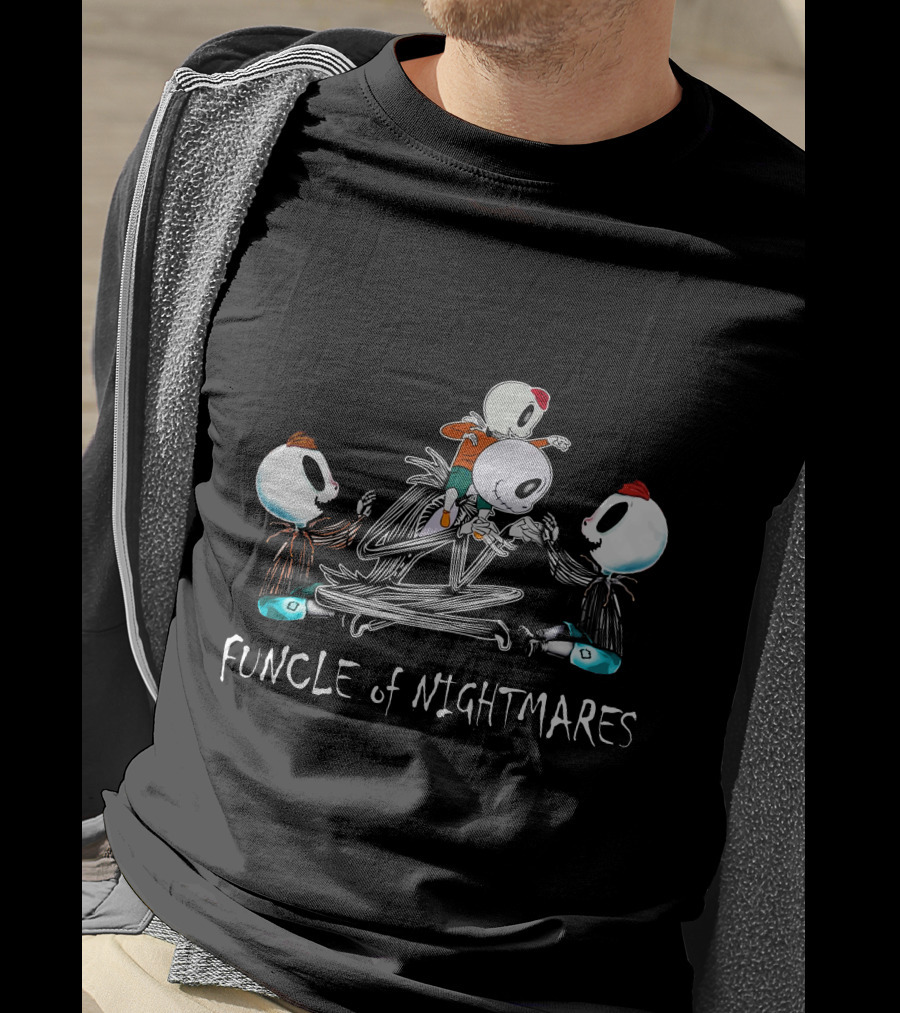 Funcle Of Nightmares 3 Boys Skeletons Playful Scene T-Shirt