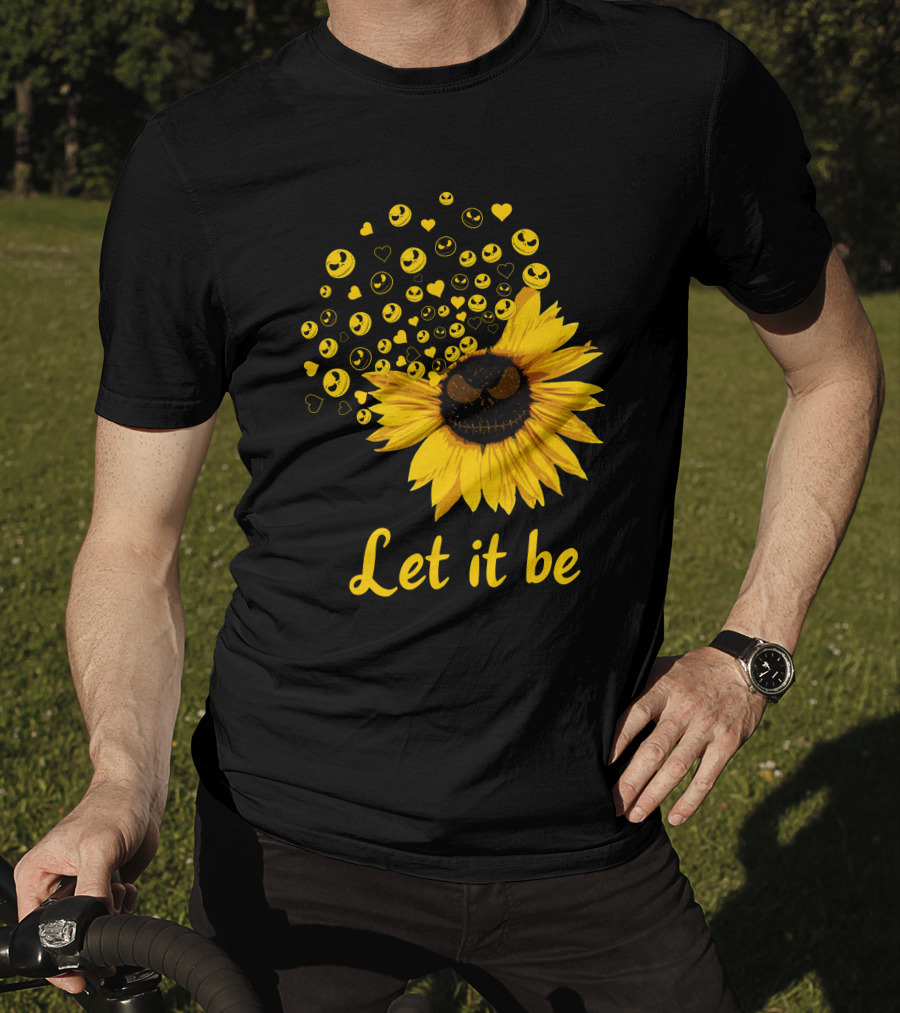 Jack Skellington Face Sunflower Let It Be Hearts Yellow Smiles T-Shirt