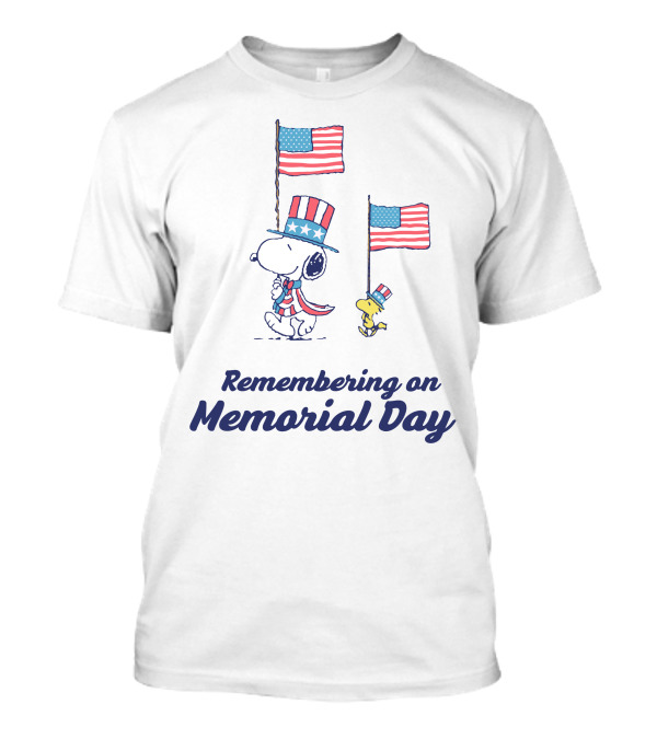 Snoopy And Woodstock Remembering On Memorial Day With American Flags T-Shirt