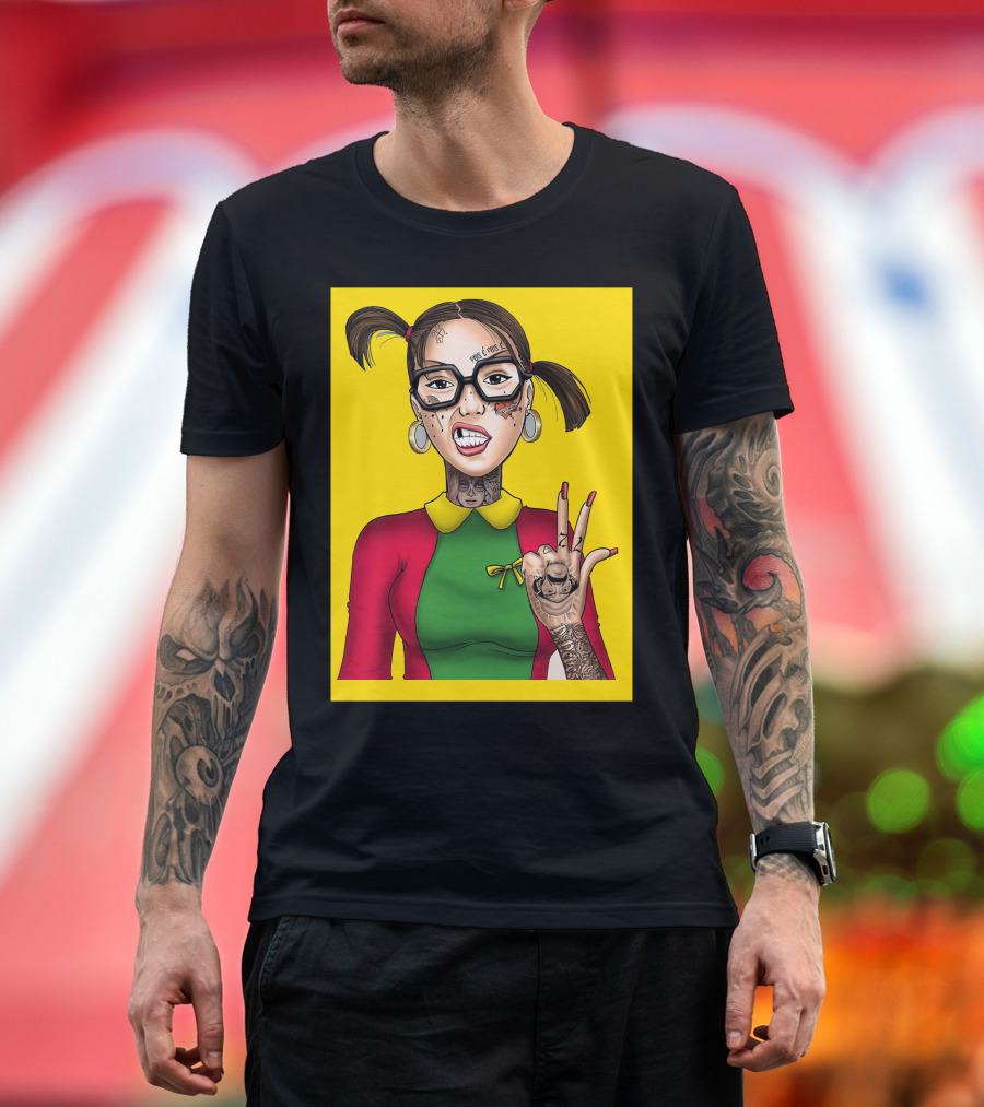 La Chilindrina La Toxica Tattoo Style Illustration Yellow Background T-Shirt